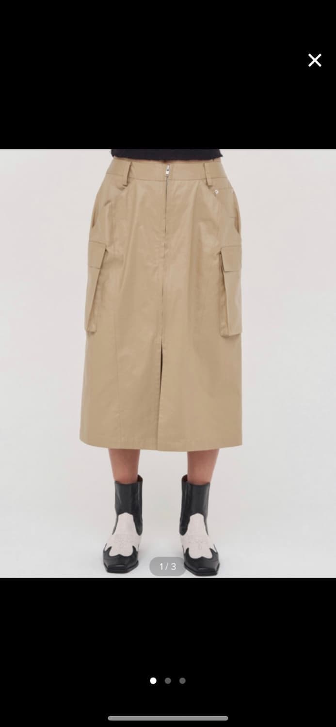 마뗑킴 코팅 카고 베이지 앞지퍼 트임 롱스커트 M 상품이미지1