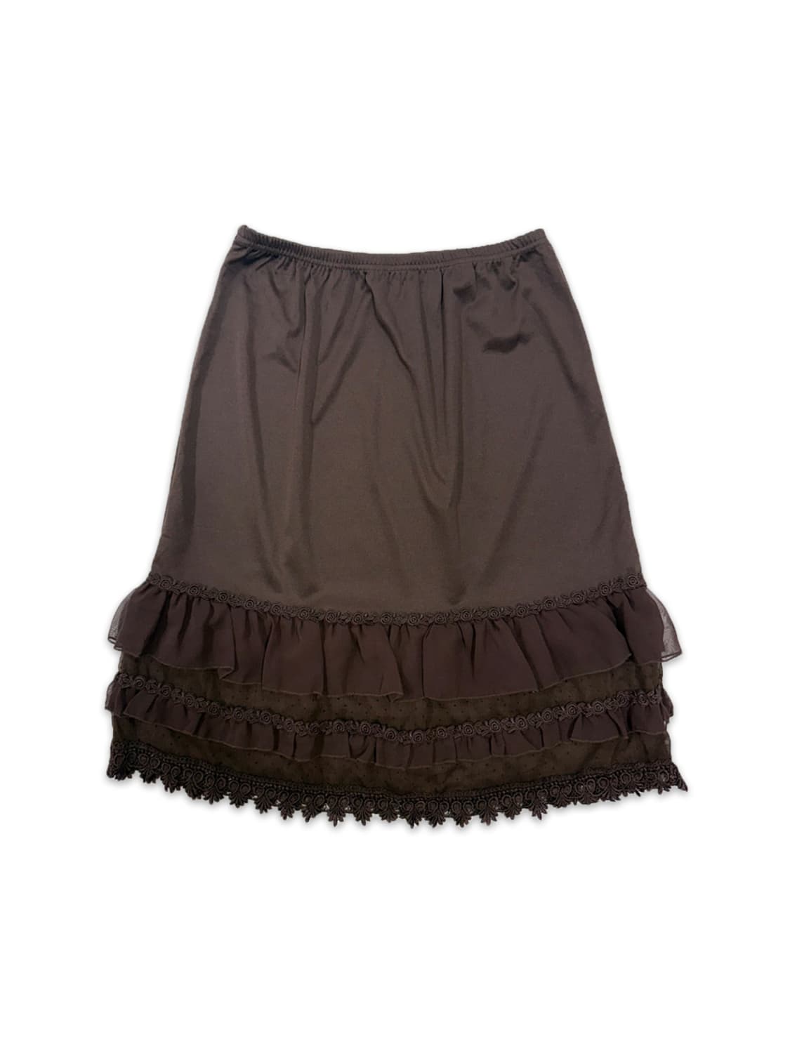빈티지 브라운 레이스 레이어드 미디 스커트 상품이미지1
