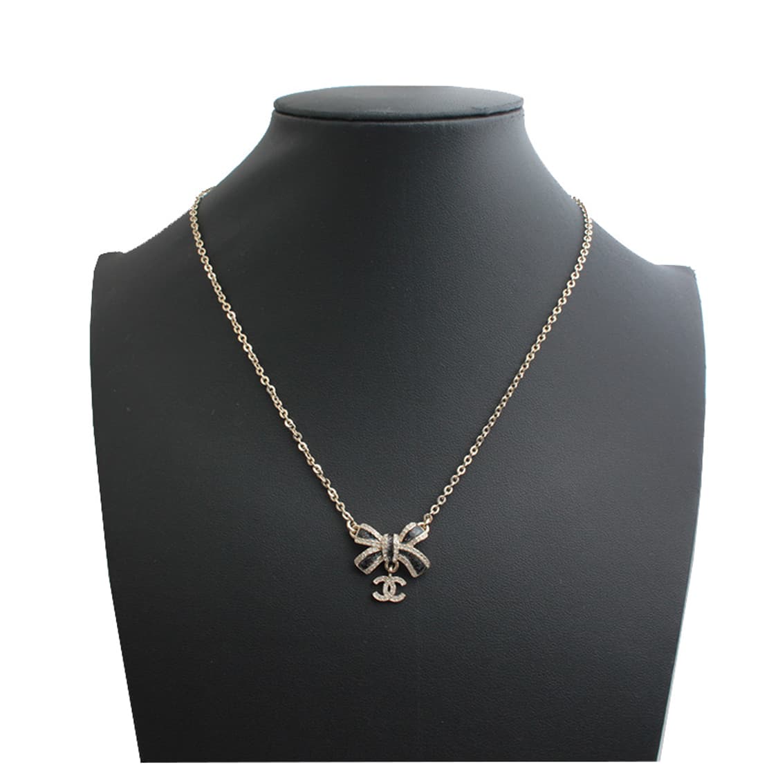 샤넬 은장 블랙 글리터 리본 목걸이 상품이미지2