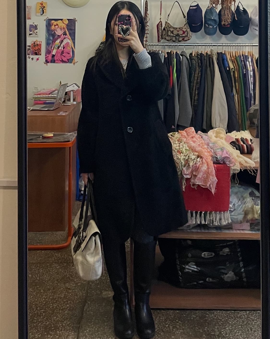 플리스 롱 블랙코트[무배] 상품이미지1