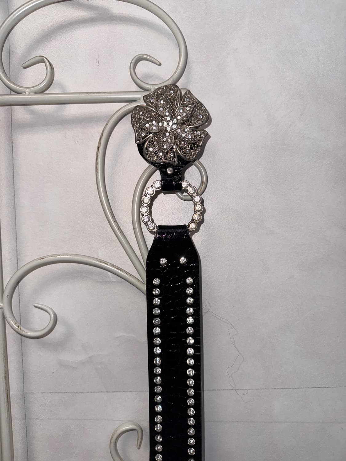 Black oriental flower cubic buckle belt 상품이미지5