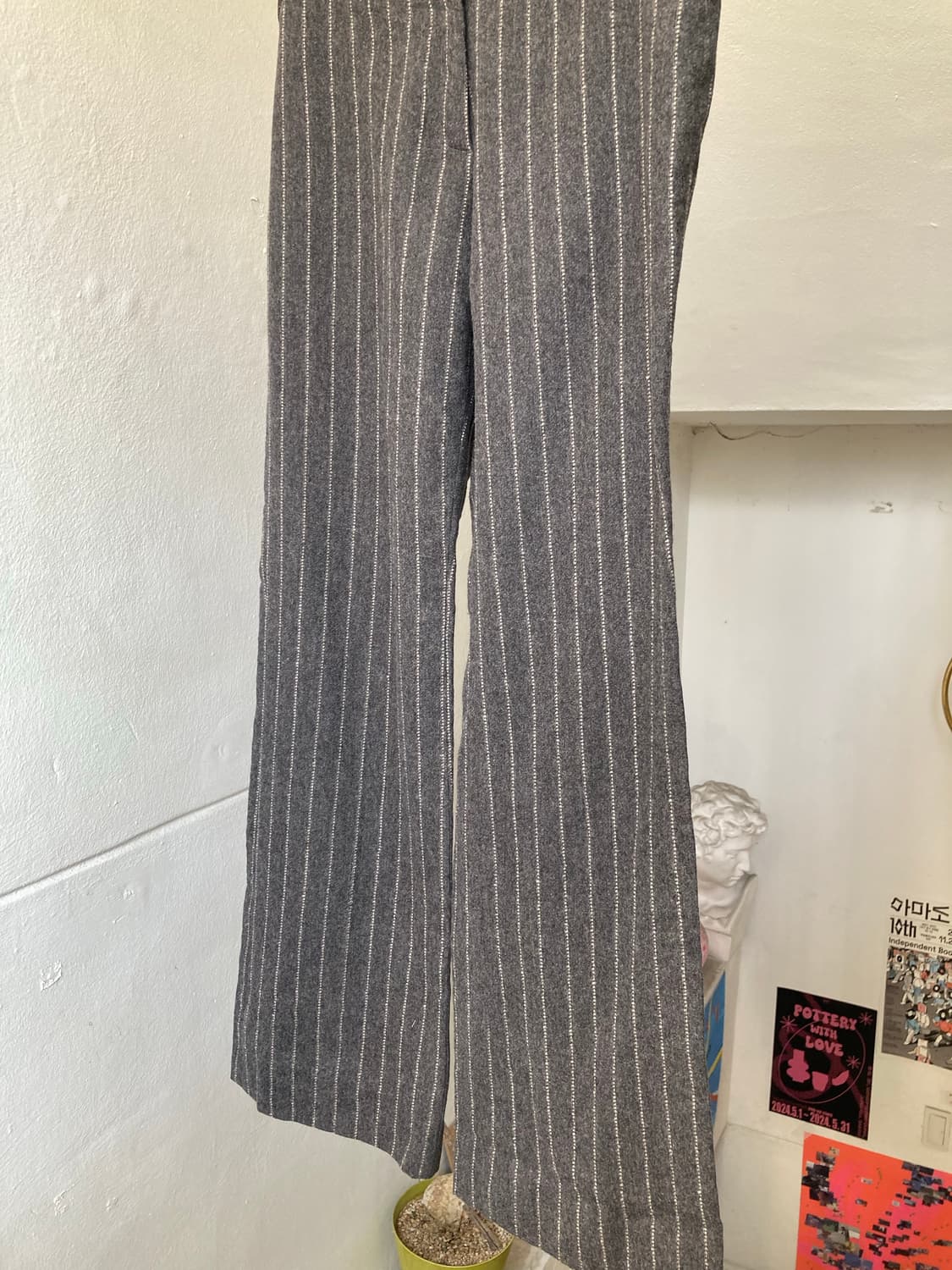 울 100% 스트라이프 와이드 슬랙스 상품이미지3