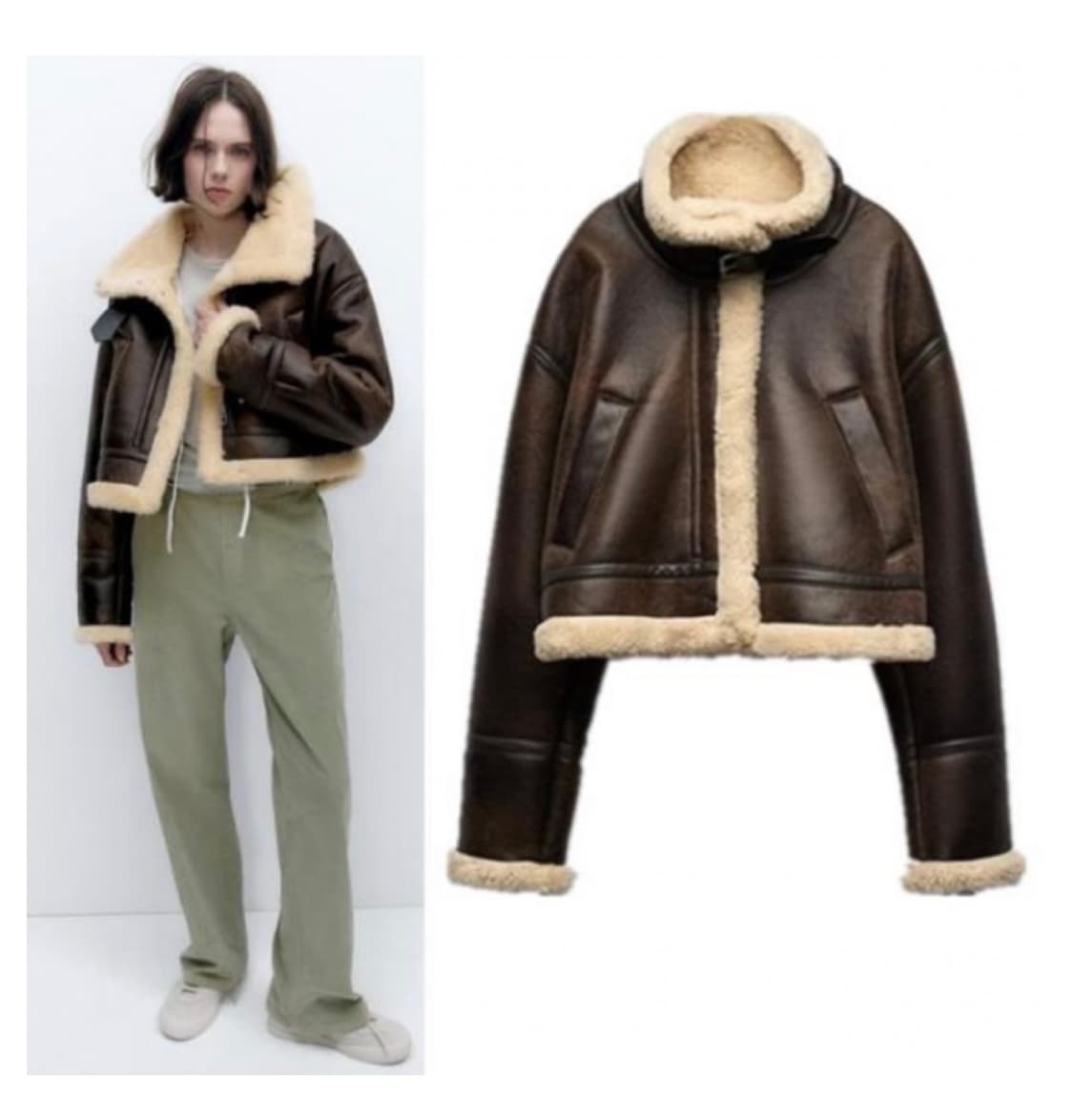 자라 크롭 무스탕 xs 상품이미지1