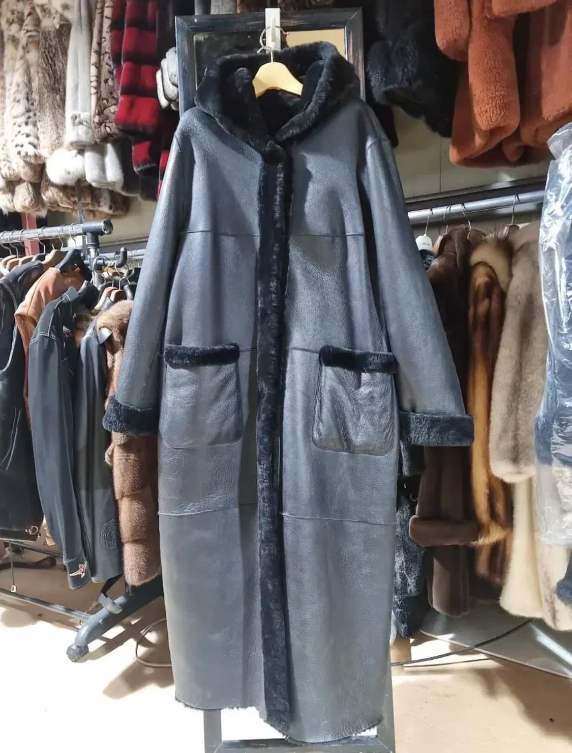 양털 양가죽 맥시 롱 후드 무스탕 상품이미지1