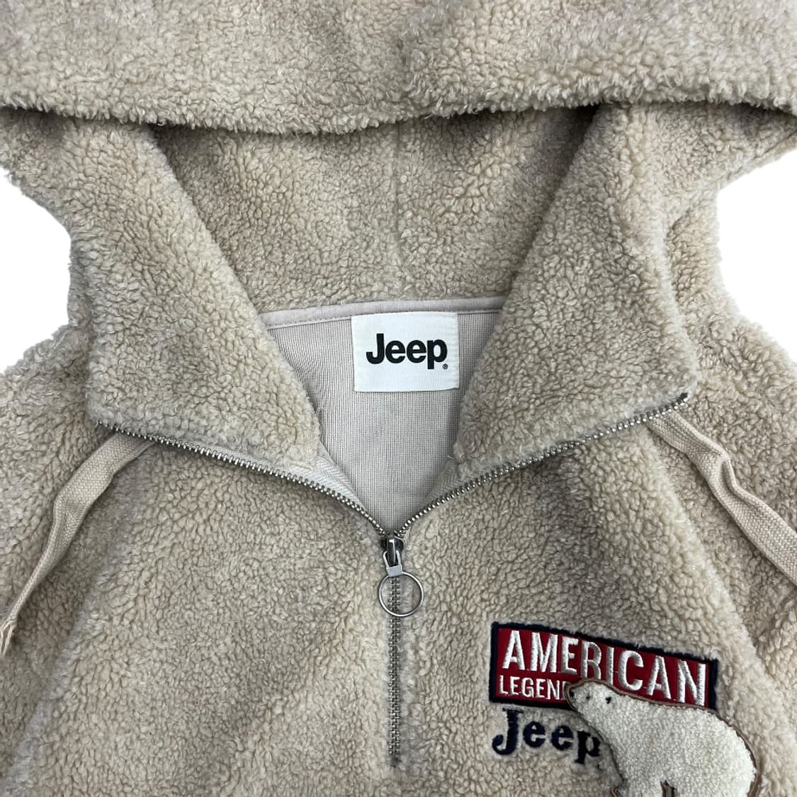 지프 곰돌이로고 베이지 뽀글이 후드 반집업 L 상품이미지5