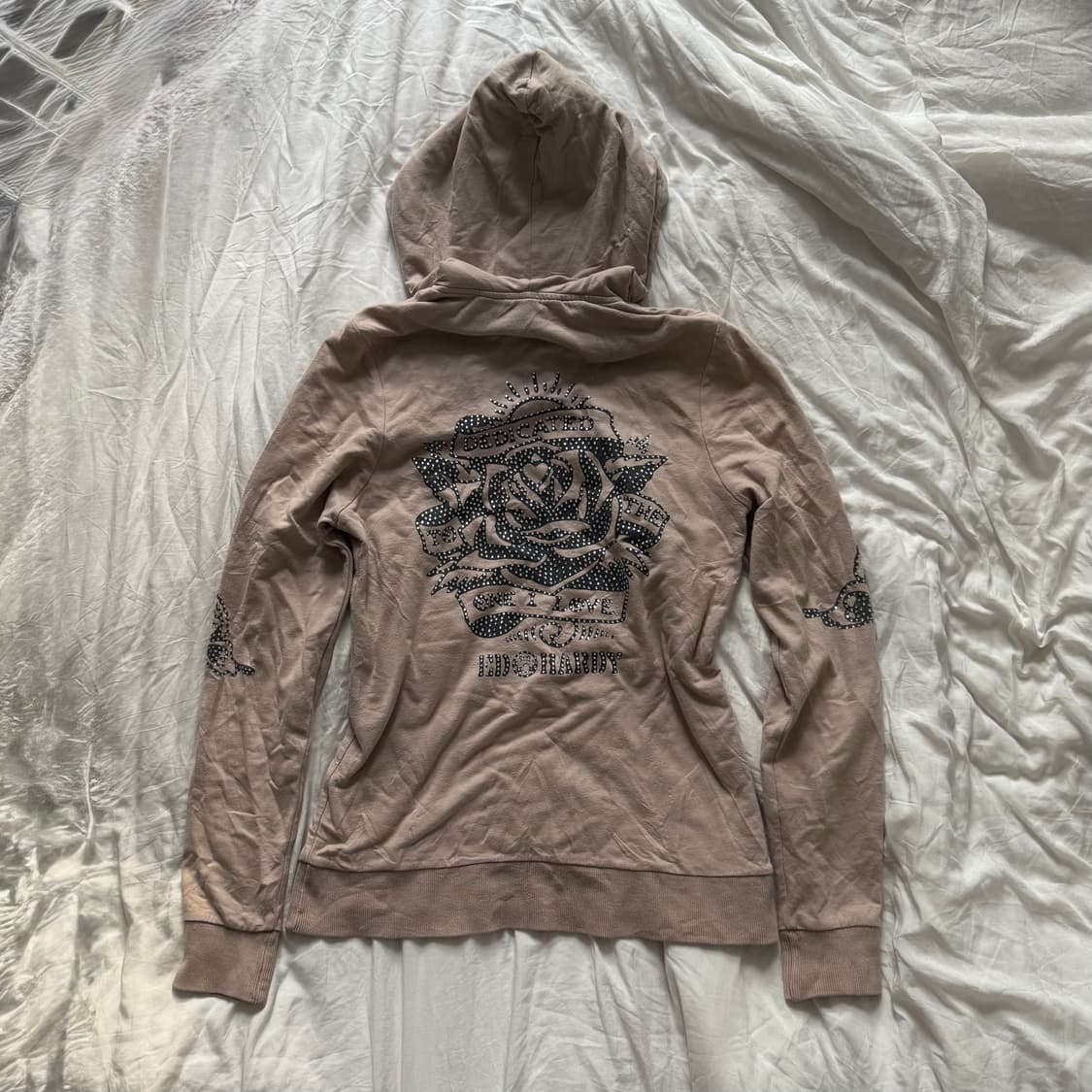 Ed Hardy 에드하디 베이지 올큐빅 블랙로고 슬림핏 딱붙 후드집업 상품이미지2