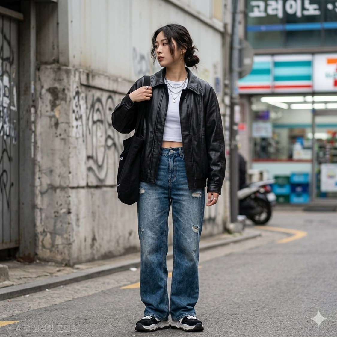 8세컨즈 페이크 레더 집업 블루종 자켓 상품이미지1