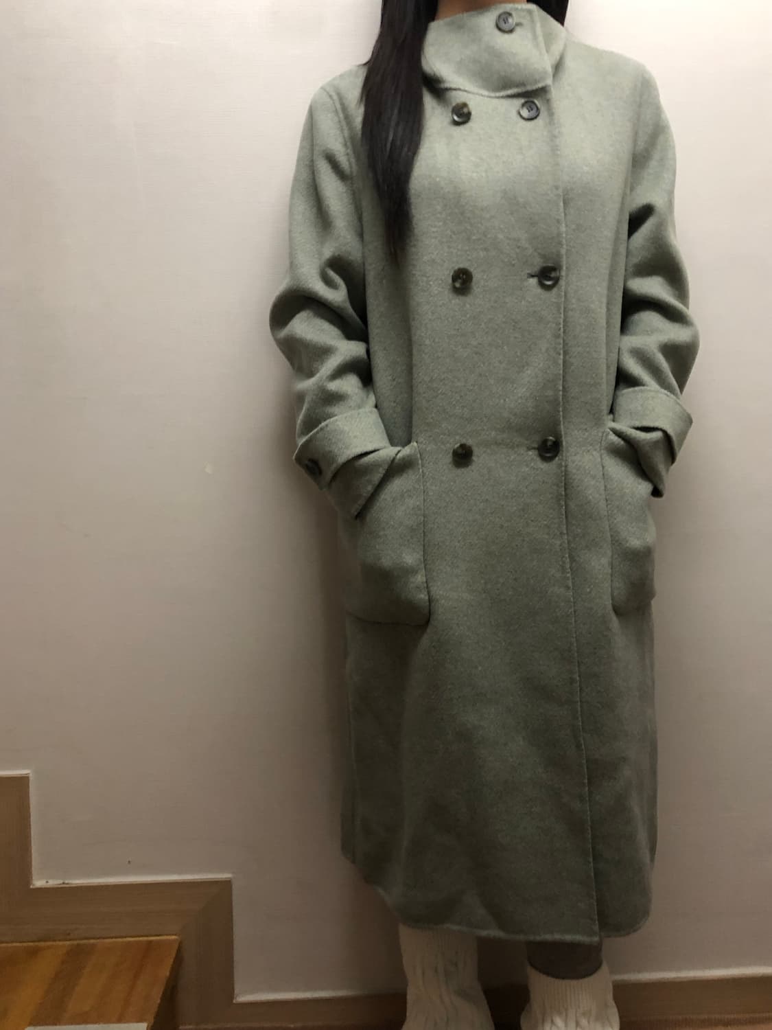빈티지 그레이 민트 롱 코트 상품이미지4