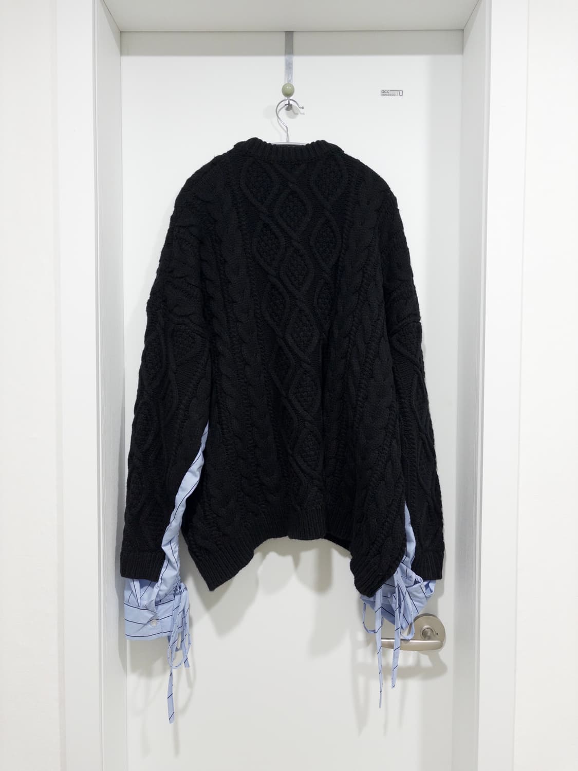 스트라이프 셔츠 레이어드 꽈배기 케이블 니트 *오버핏 상품이미지2