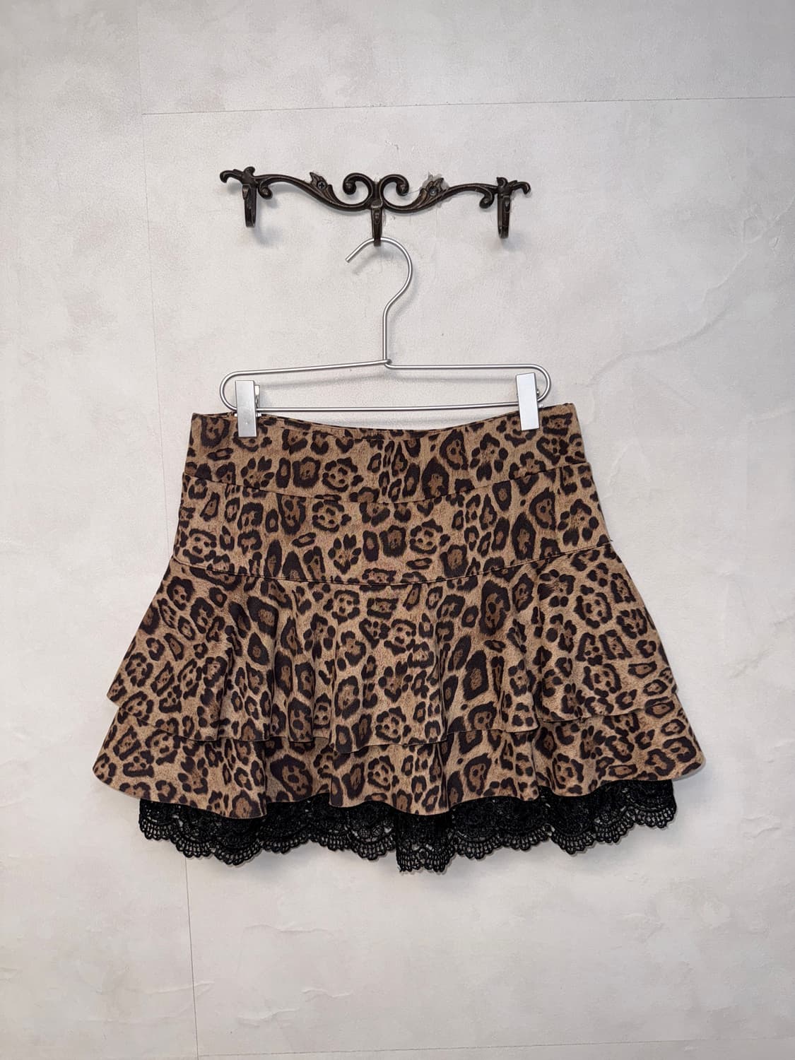 Brown leopard lace chain mini skirt  상품이미지3
