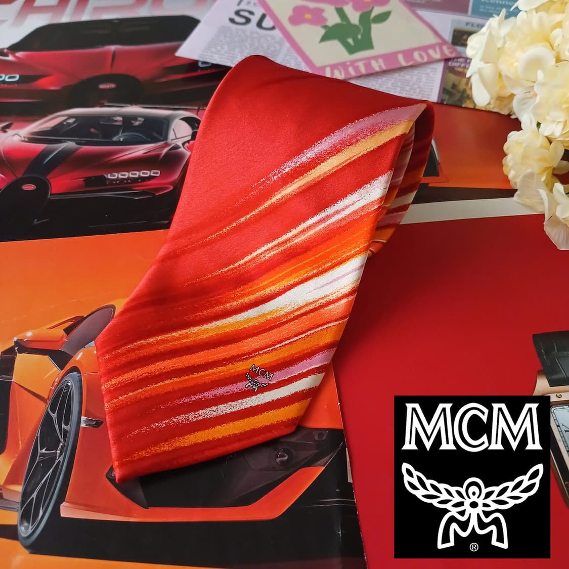 MCM 실크 레드 스트로크 아트 넥타이 9.1cm A+등급 A19109
 상품이미지1