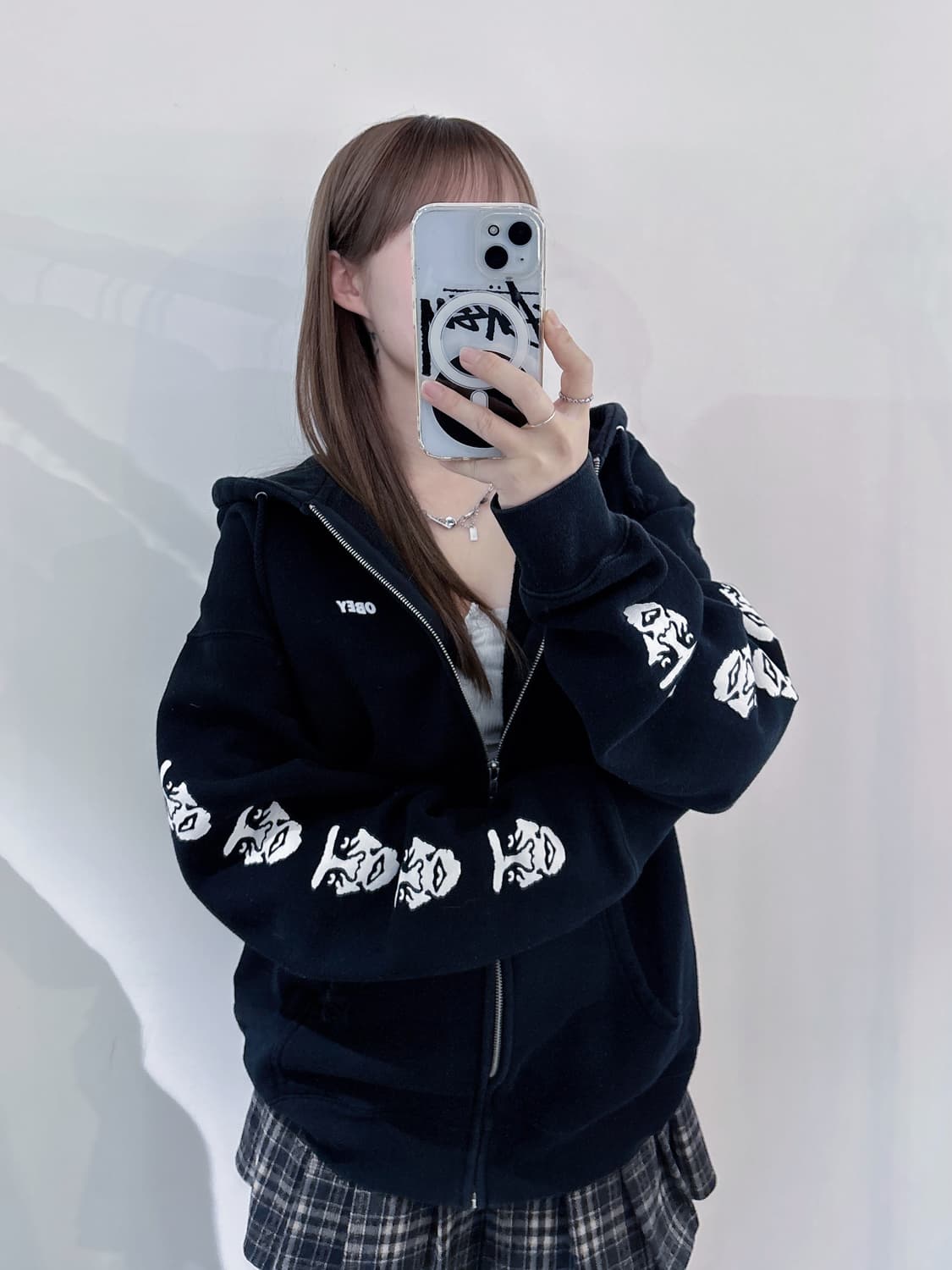 오베이 블랙 사이드로고 후드집업 상품이미지1