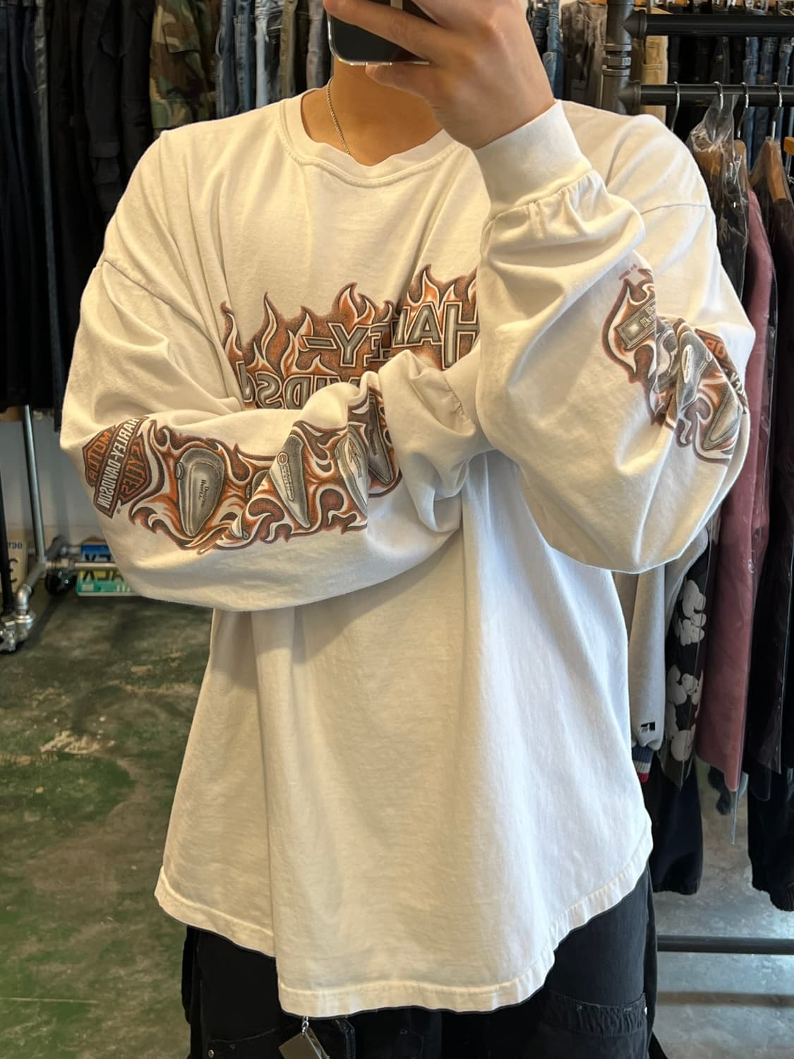 00's [2XL] 할리데이비슨 플레임 롱슬리브 티셔츠 USA MADE 상품이미지3