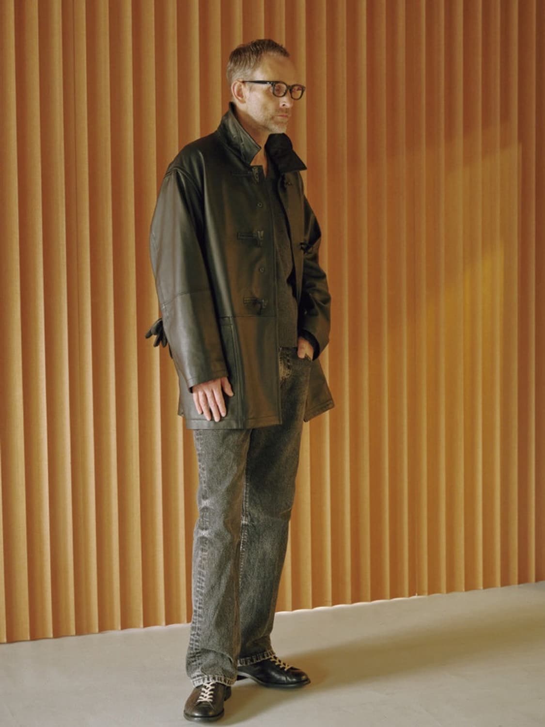 2size) ccu 하프더플코트 쉽스킨 레더 상품이미지1