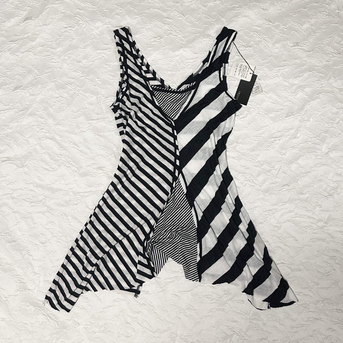 빈티지 갸루 펑크 믹스 스트라이프 언발 슬리브리스 탑 상품이미지2