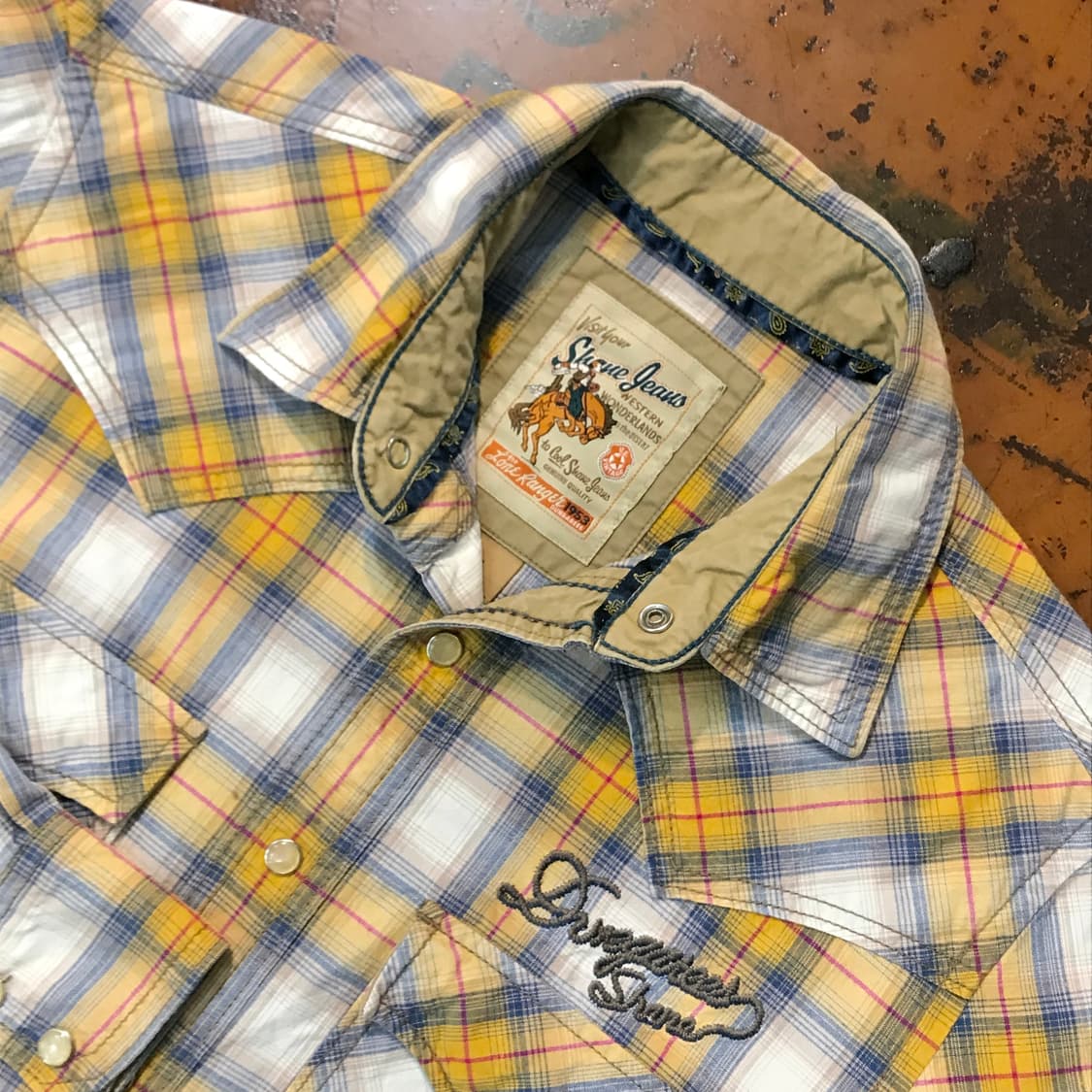 빈티지 옐로 톤 체크 코튼 웨스턴 셔츠 남성 102 여성 프리사이즈 상품이미지3