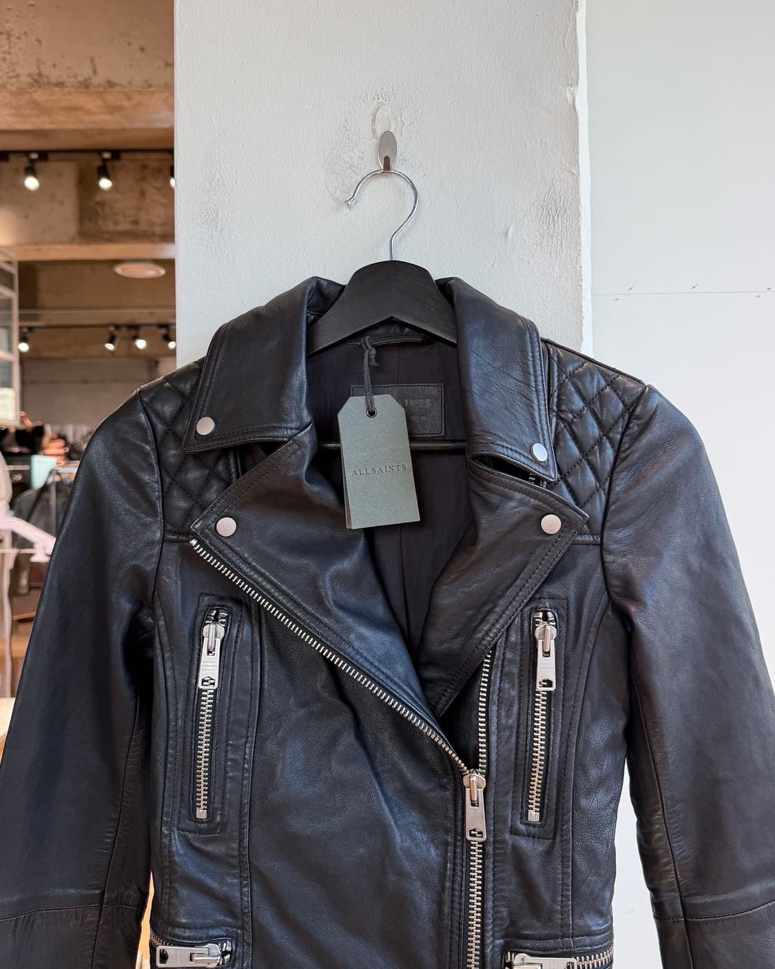 올세인츠 블랙 캐치 바이커 레더 자켓  상품이미지3