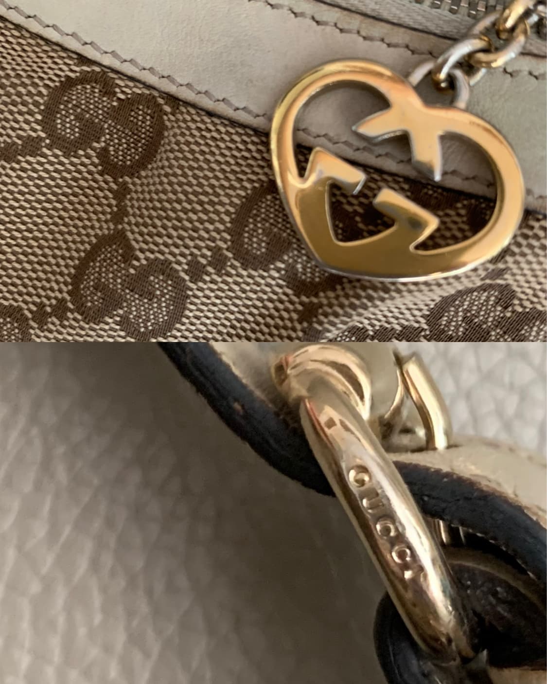 🤍 Gucci 캔버스 GG 미니 자가드 하트 로고 참 바게트 백 상품이미지5