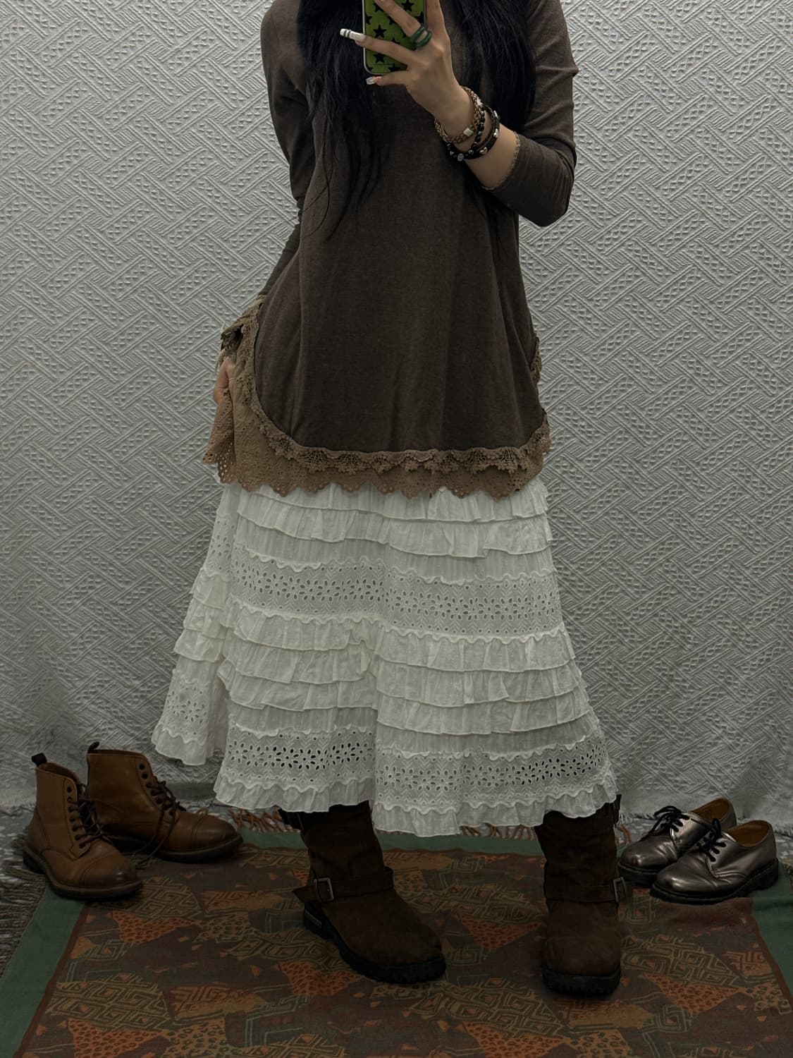 빈티지 보헤미안 코지 하구미 레이스 플레어 롱스커트 K0104 상품이미지1