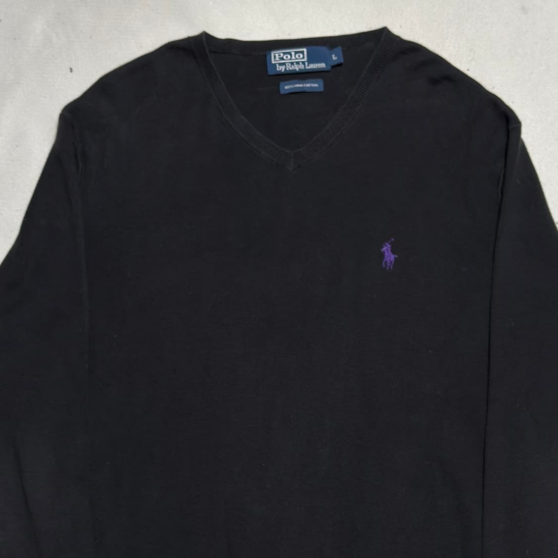 L 폴로랄프로렌 피마코튼 블랙 브이넥 니트 상품이미지1