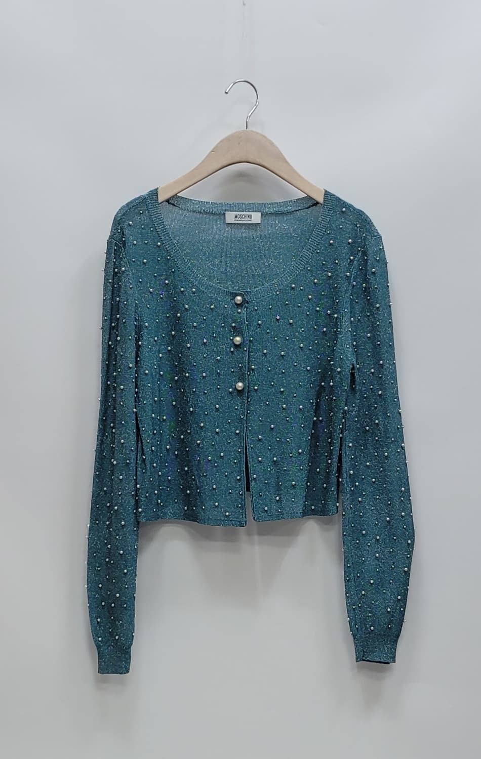 모스키노 칩앤시크 진주 장식 레이온 가디건 / 여 100 멜란지 블루
 상품이미지1