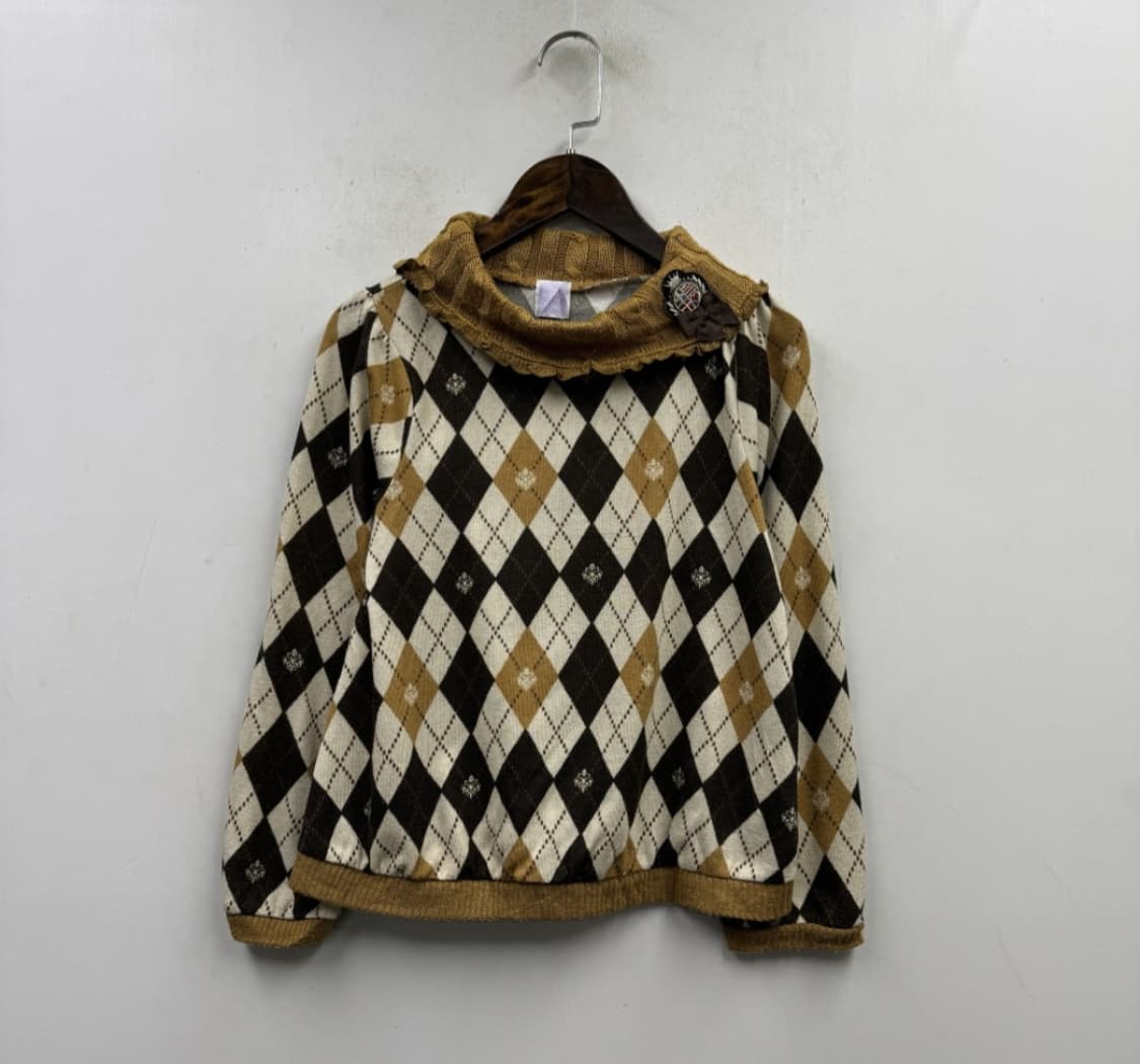 엑시즈팜 라떼갸루 모리걸 초코쿠키 리본 아가일 니트  상품이미지1