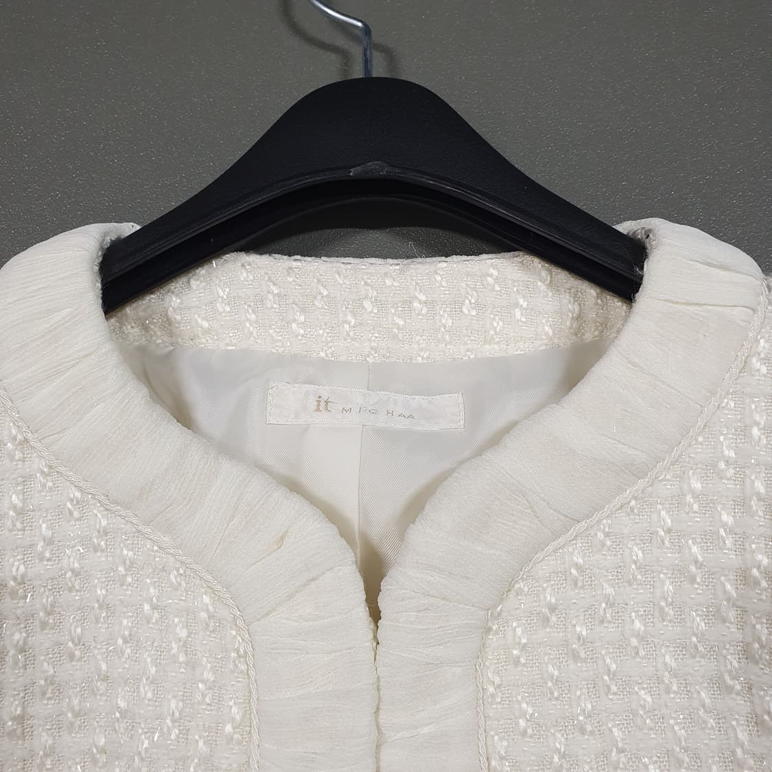 여성 S (90) 잇미샤 포켓 프린지 히든버튼 트위드 자켓 아이보리 상품이미지5