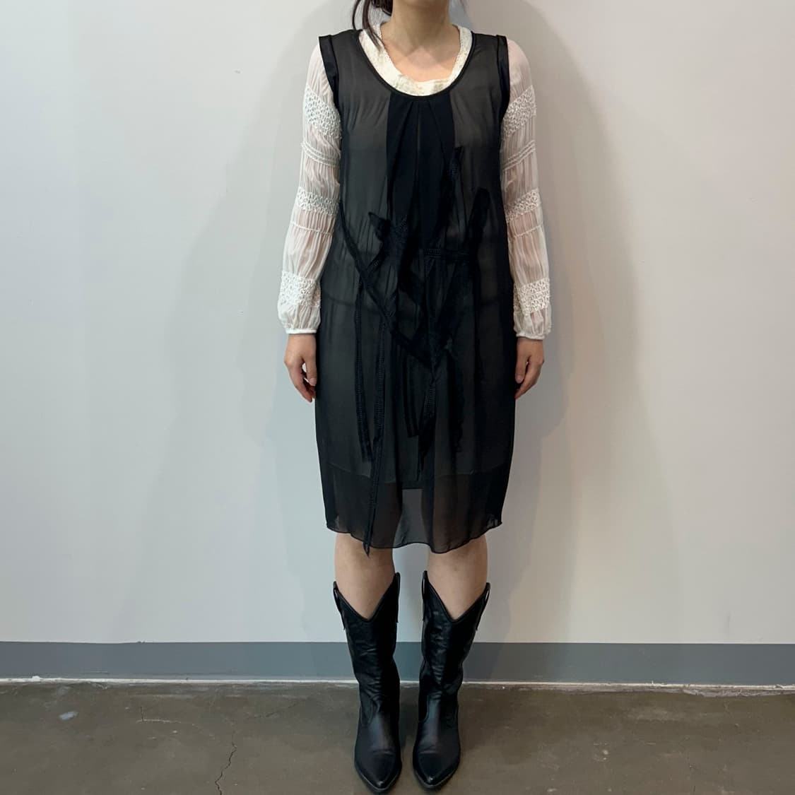 블랙 쉬폰 디테일 원피스 상품이미지8