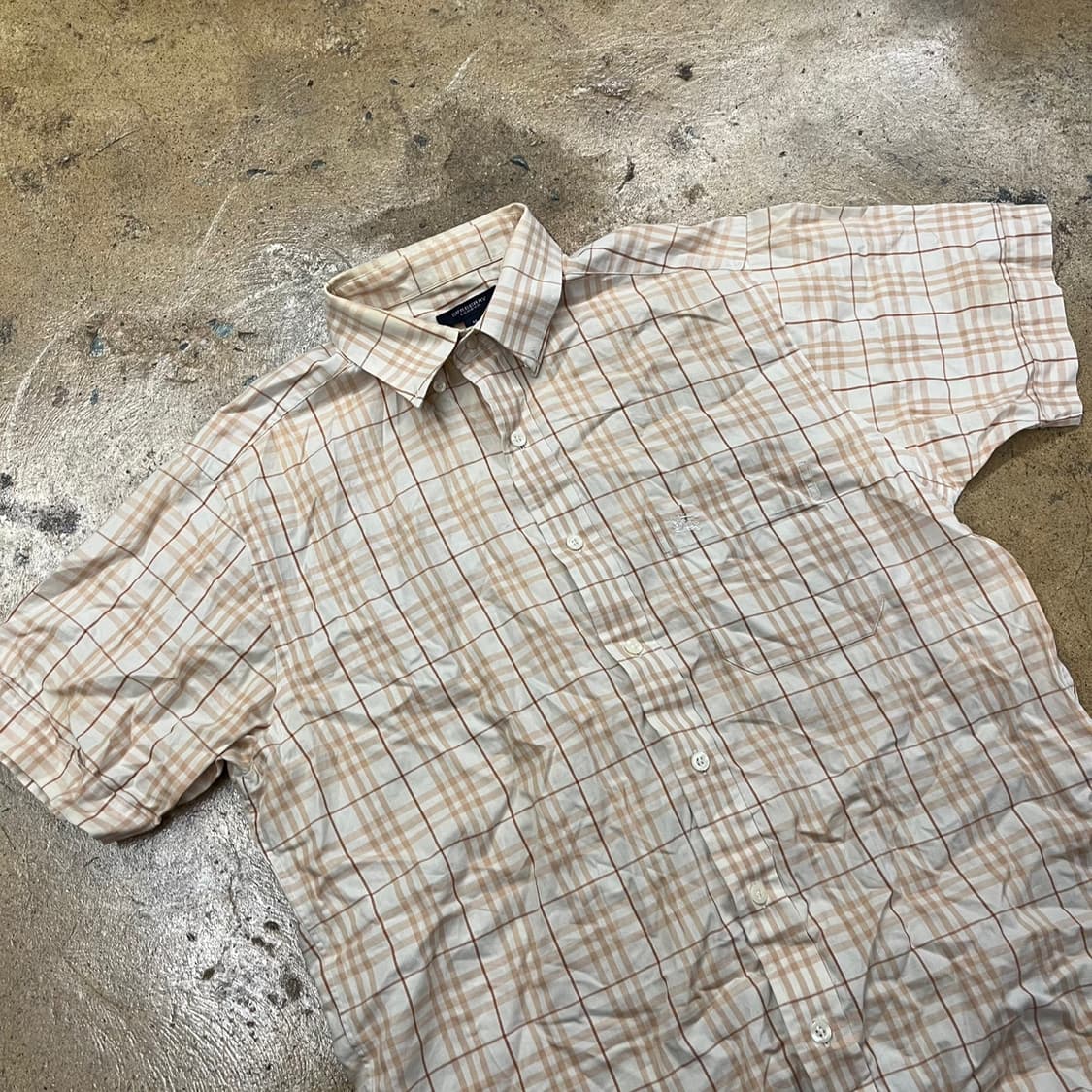 [정품/M] 버버리 체크 반팔 셔츠 아이보리 b16 상품이미지1