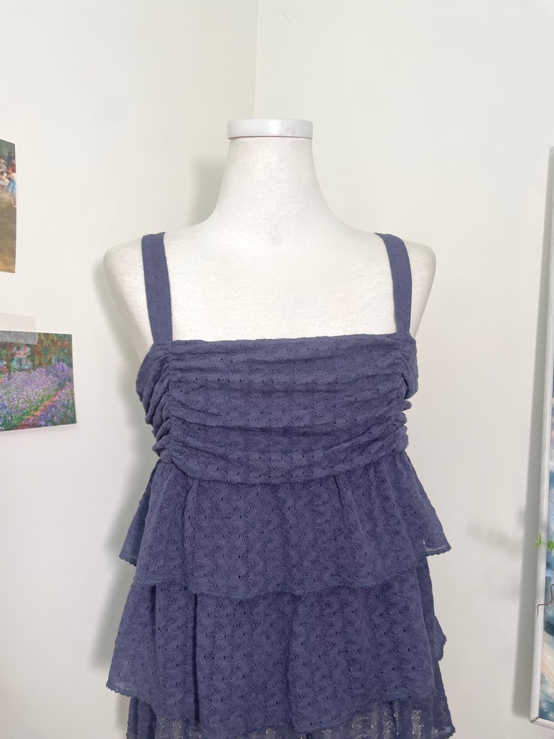 KUMIKYOKU navy crochet lace shirring sle 상품이미지5