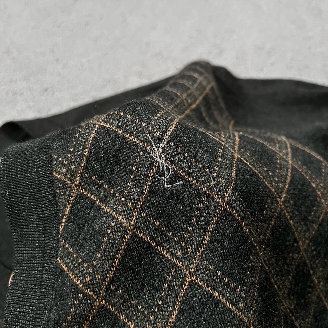 90's 입생로랑 아가일 울 니트 가디건 상품이미지3