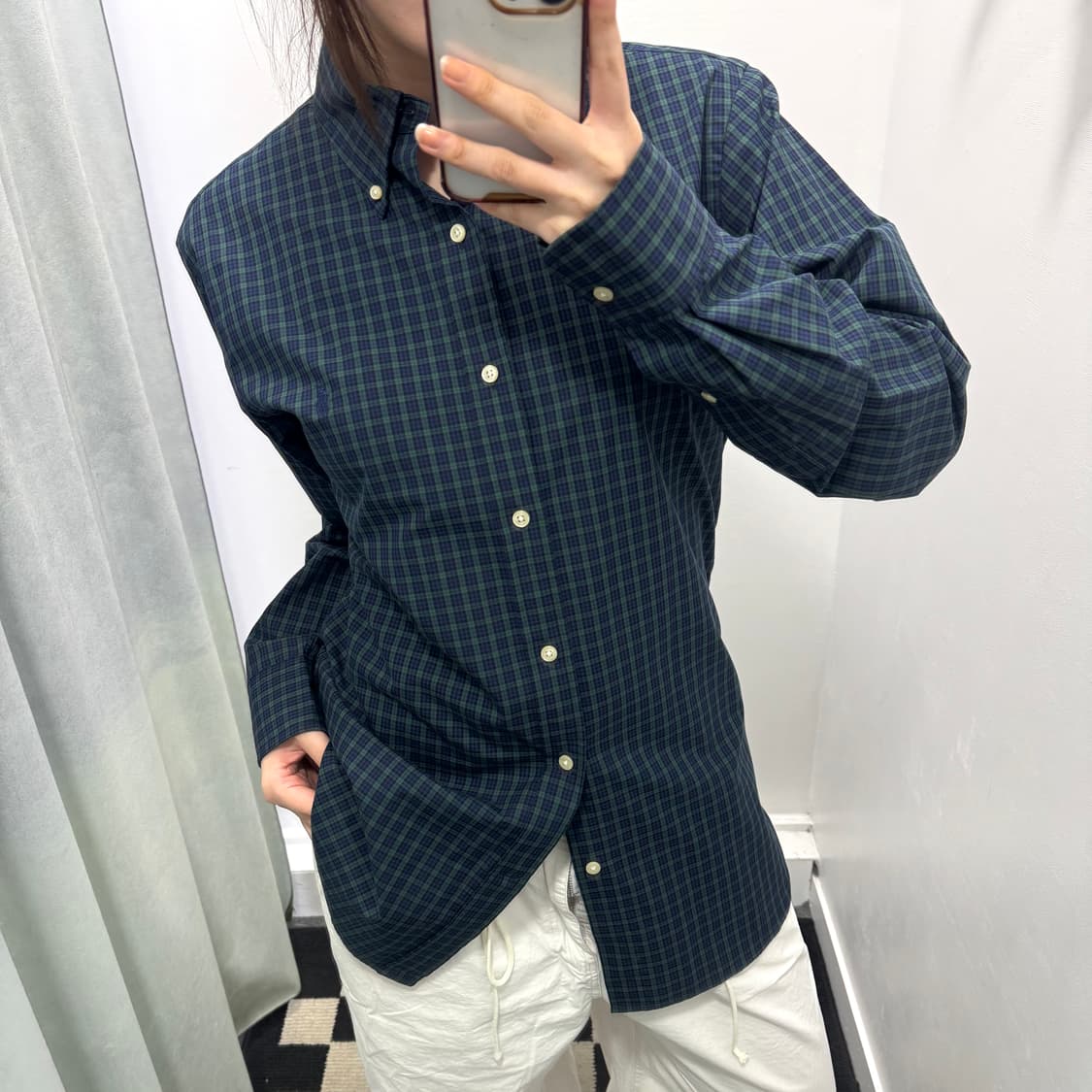 폴로 네이비 체크 슬림핏 셔츠 상품이미지1