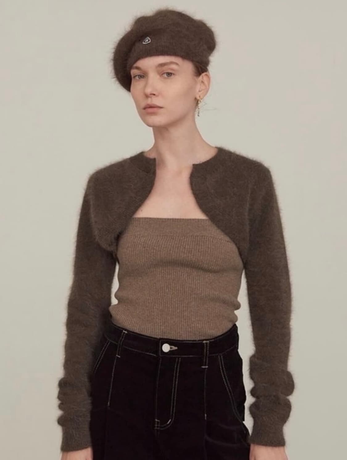 다이애그널 튜브탑 니트 볼레로 브라운  상품이미지1