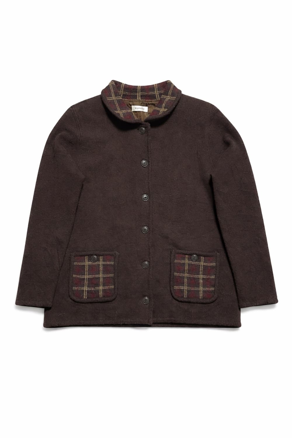 JPN 00s 일본 빈티지 y2k 모리걸 체크카라포켓 브라운 울 자켓 L 상품이미지1