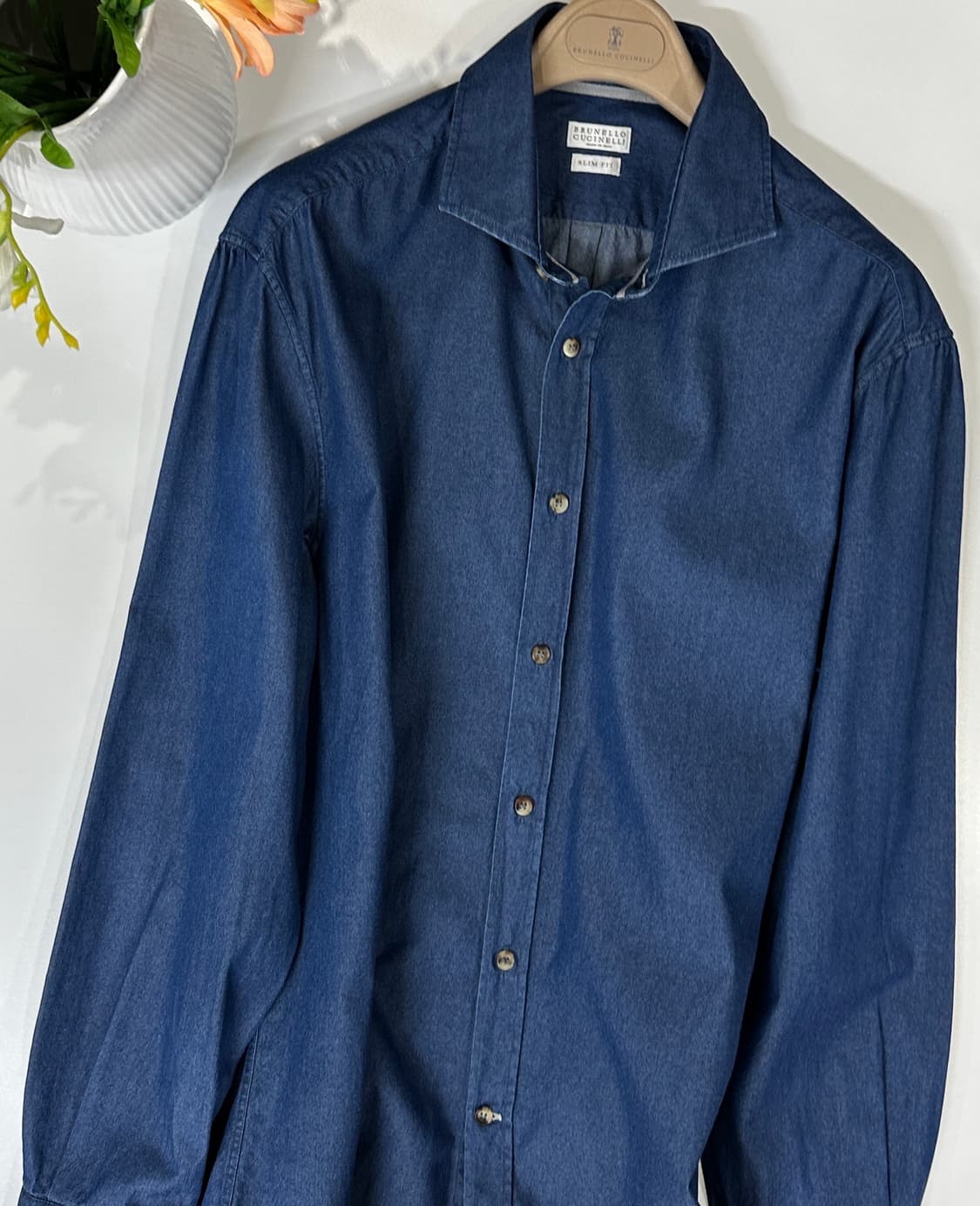 브루넬로 쿠치넬리 데님 셔츠 네이비 블루 슬림핏 상품이미지1