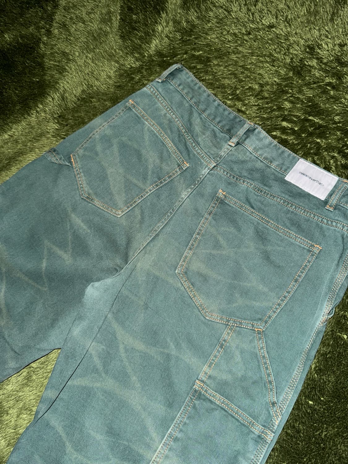[XL] 디스이즈네버댓 크랙 프린트 더블니 카펜터 팬츠 그린 상품이미지7