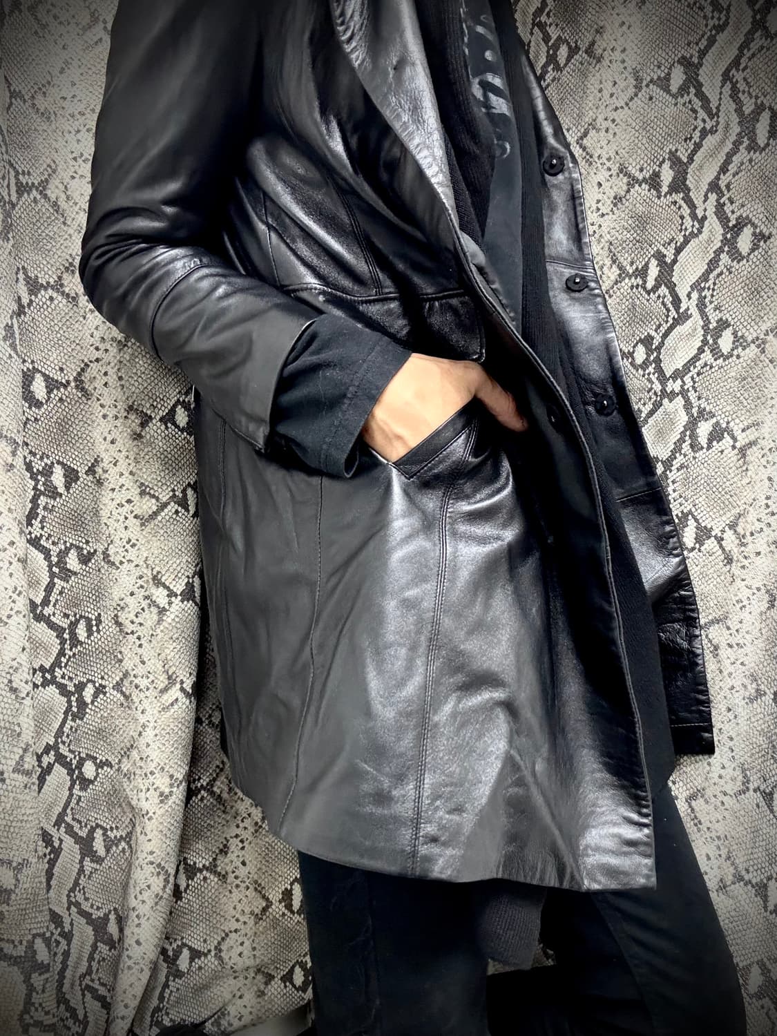 SheepSkin Scarf Layered Leather Long Jac 상품이미지6