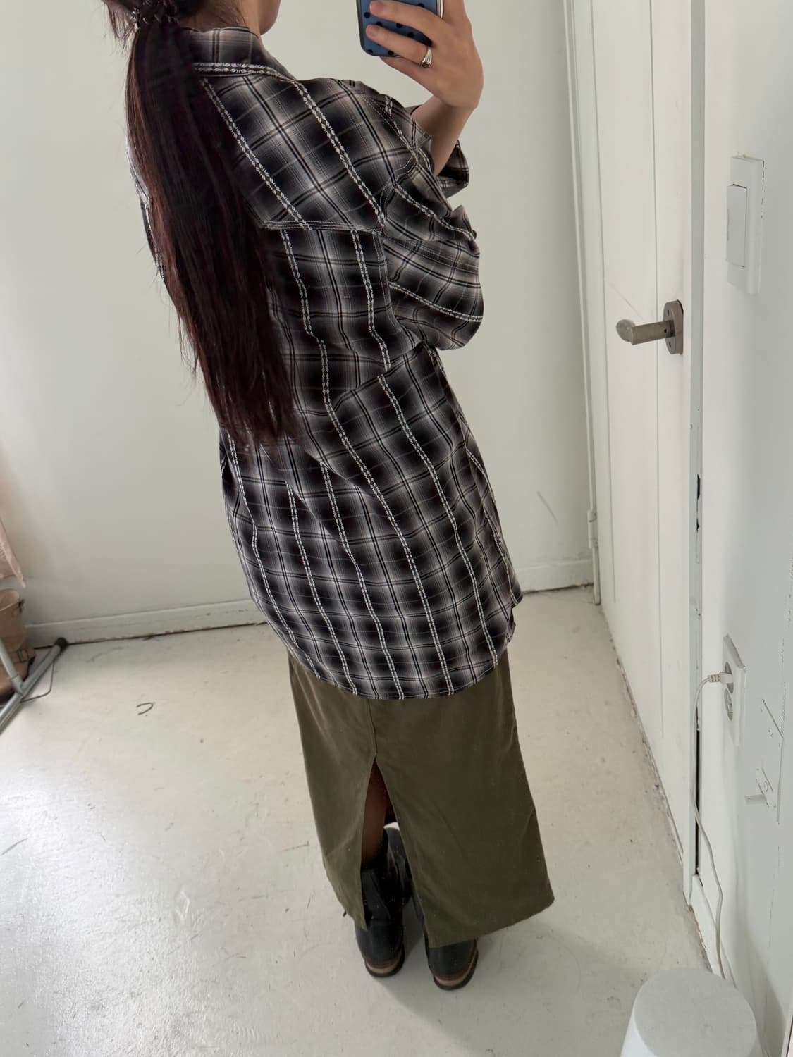 일본빈티지 블랙 체크 웨스턴 원피스 상품이미지3