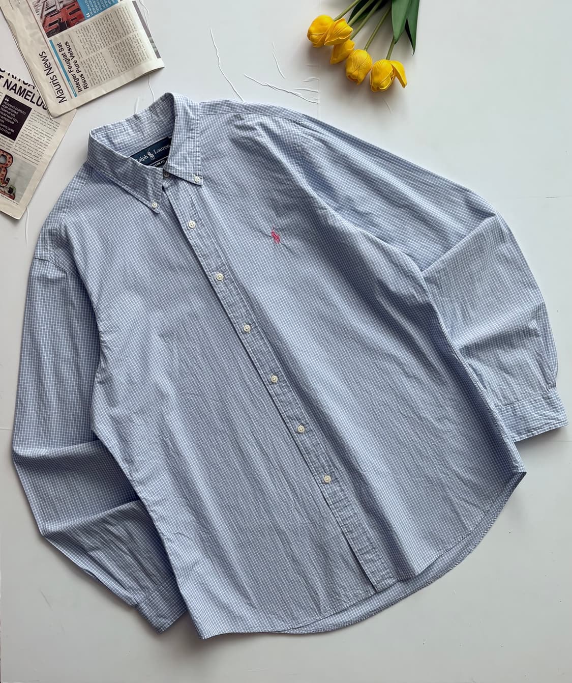 Polo 폴로랄프로렌 소라색 깅엄 체크 셔츠 상품이미지1