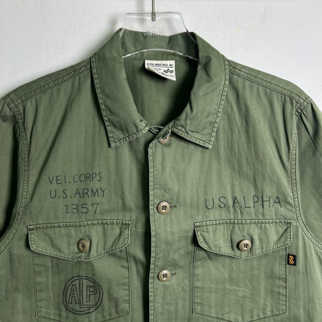 알파인더스트리 핸드라이팅 그래픽 밀리터리 반팔 셔츠 M 상품이미지5