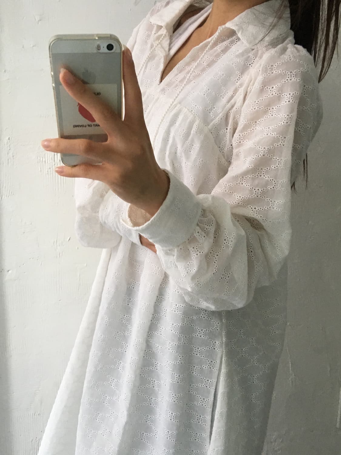 CELINE 셀린느 화이트 펀칭 자수 롱슬리브 코튼 드레스 상품이미지4