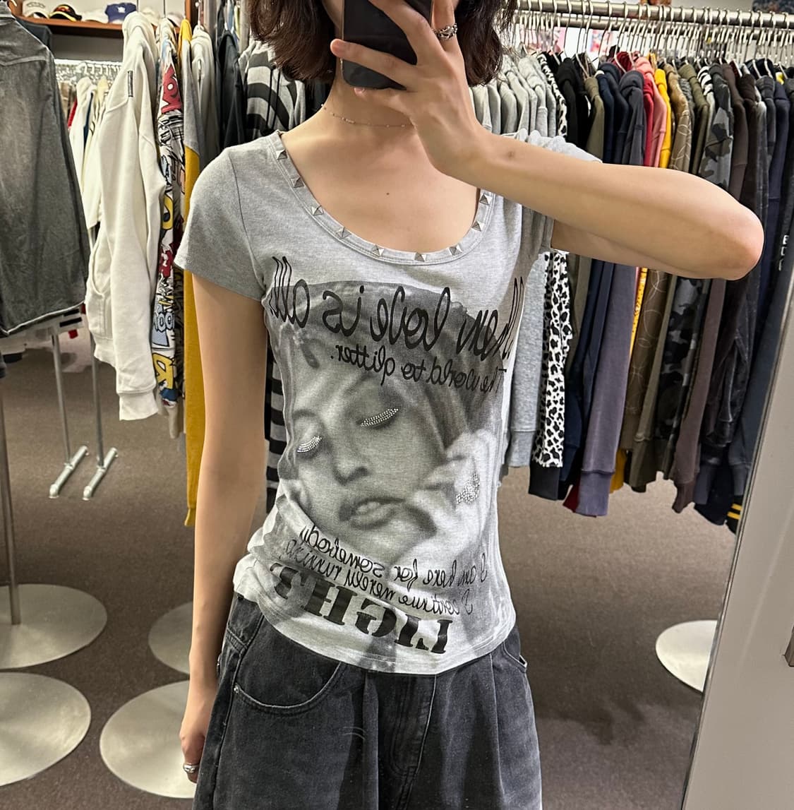 M)Japanese vintage y2k 큐빅 프린팅 반팔 상품이미지1