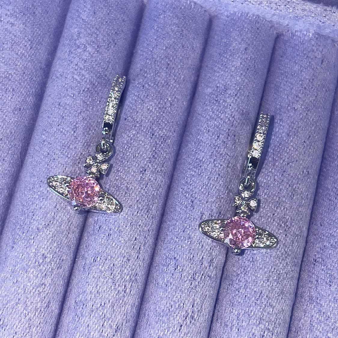 핑크 큐빅 실버 행성 귀걸이 상품이미지1