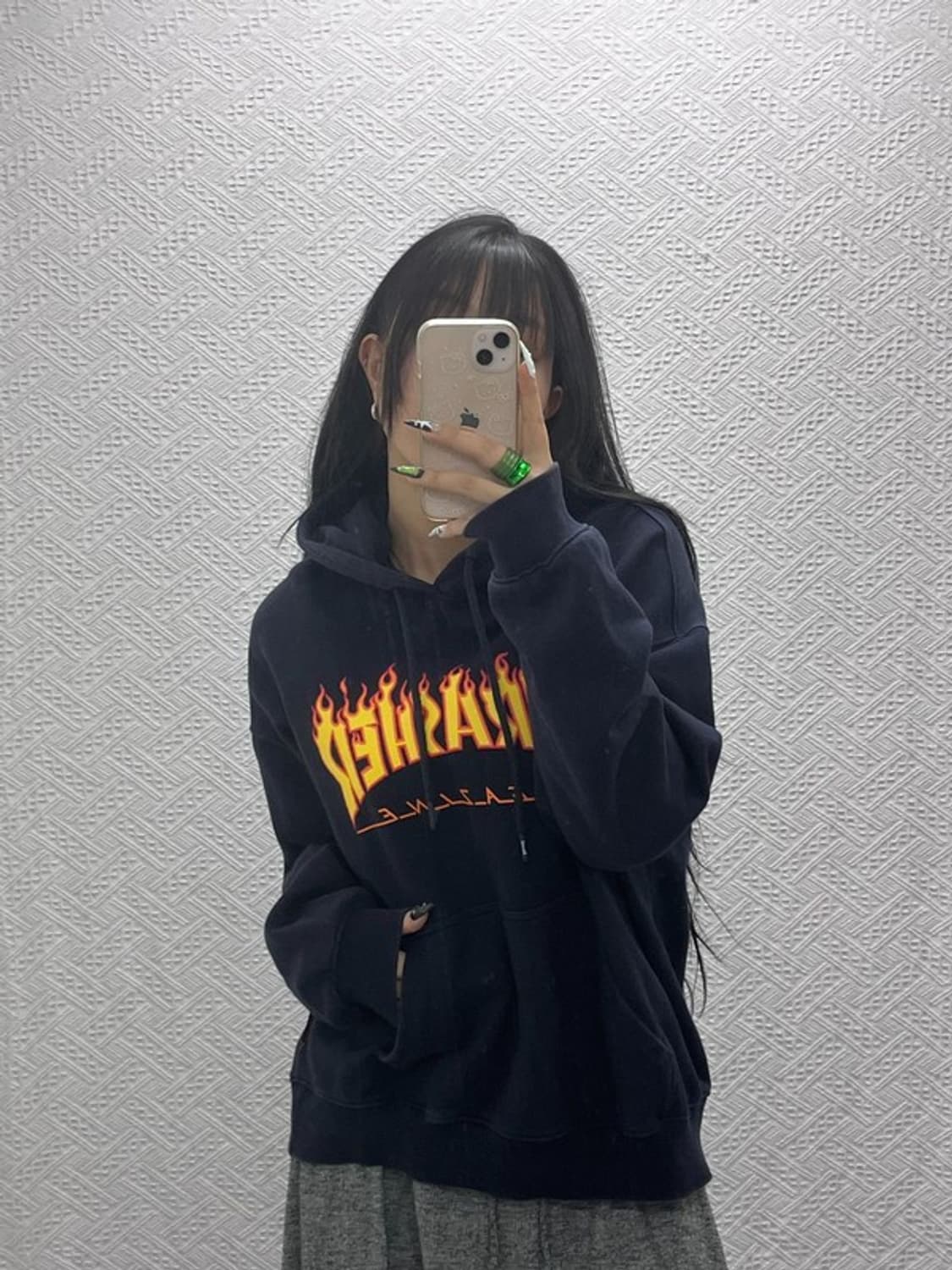 트레셔 올드스쿨 스트릿힙합 불꽃로고 후드티 L C08534 상품이미지2