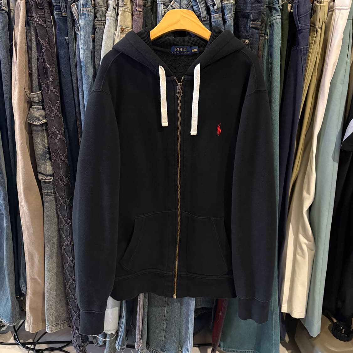 폴로 랄프로렌 와플 블랙 후드집업 상품이미지3