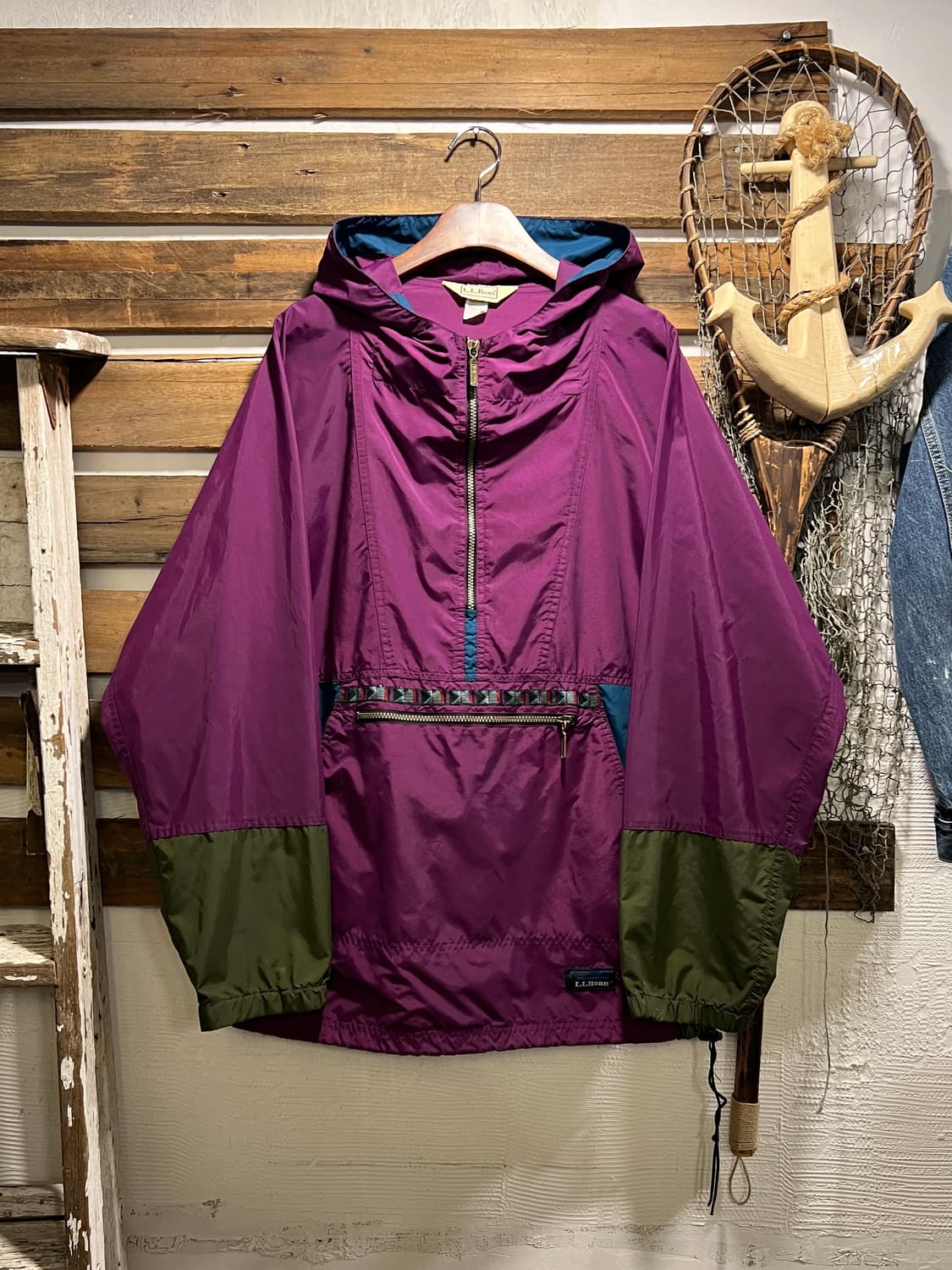 [L]90's 엘엘빈 USA 버건디 나일론 마운틴 아노락 자켓 상품이미지1