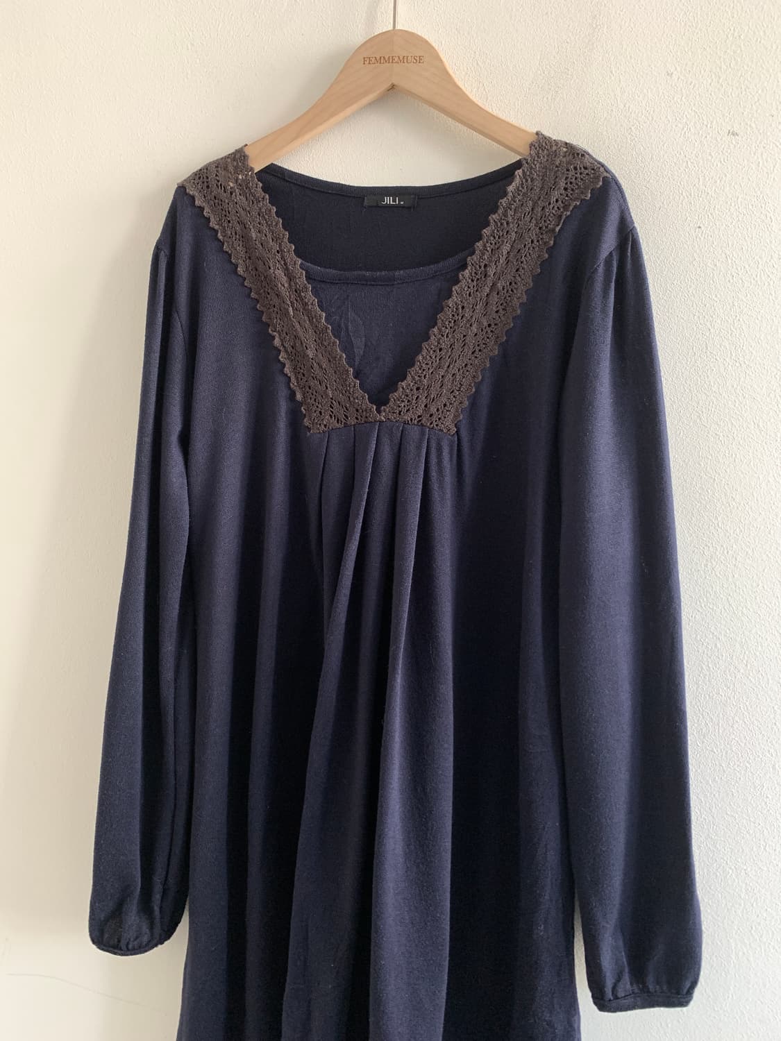 V neck lace navy dress 상품이미지2