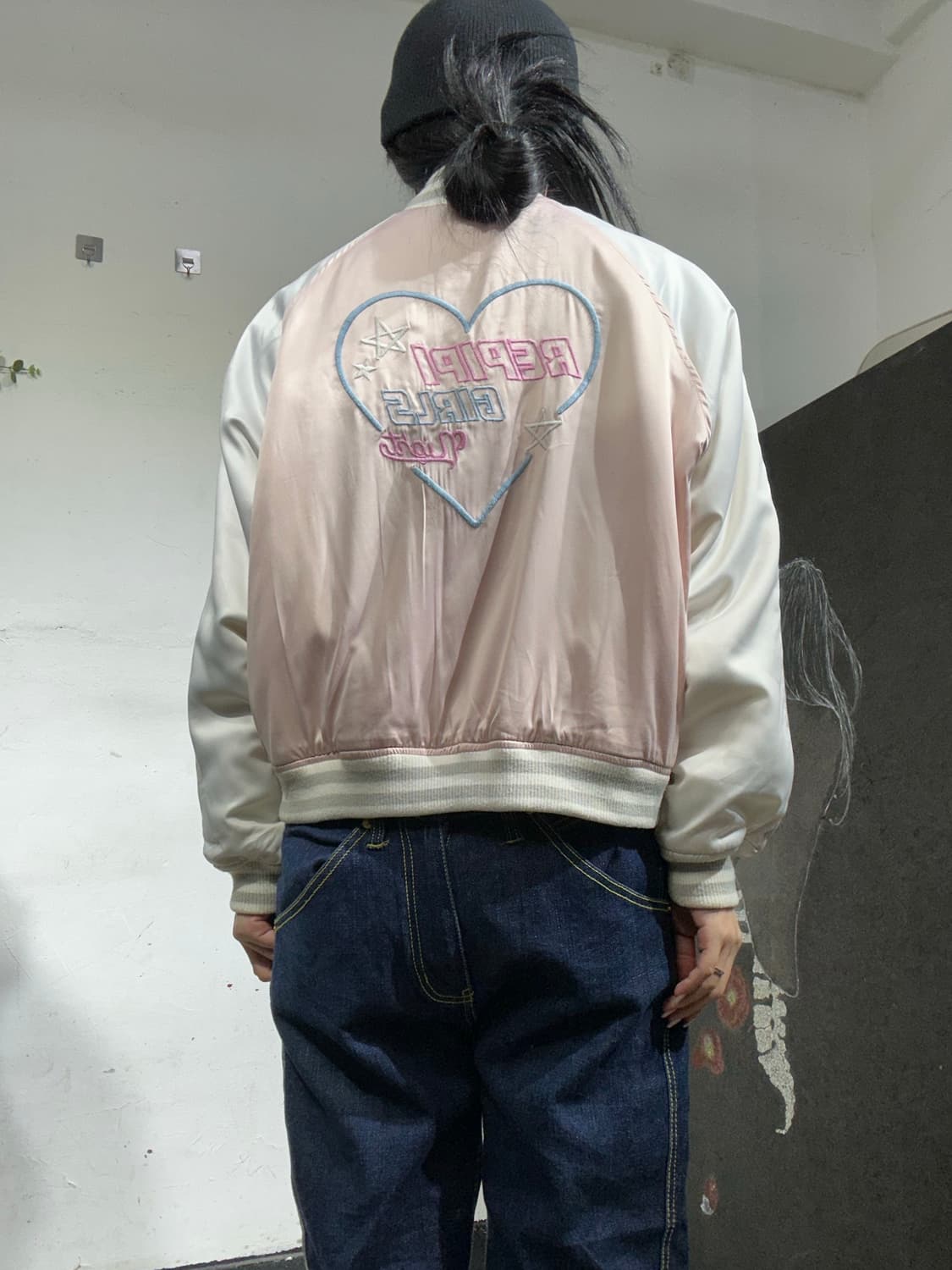 일본빈티지 Air lines 연핑크 자수 파르페 y2k 스카잔 s 57 상품이미지1