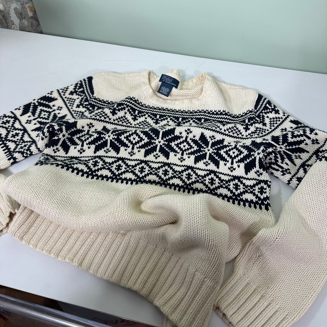 우먼M 폴로 랄프로렌 크림아이보리 자카드 노르딕니트 상품이미지1