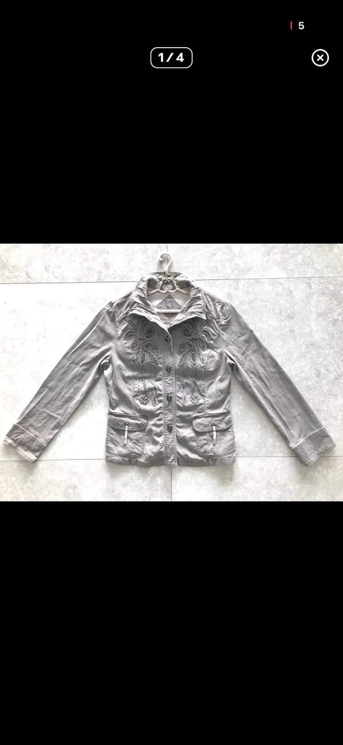 오리엔탈 패턴 코듀 장식 그레이 자켓 상품이미지1